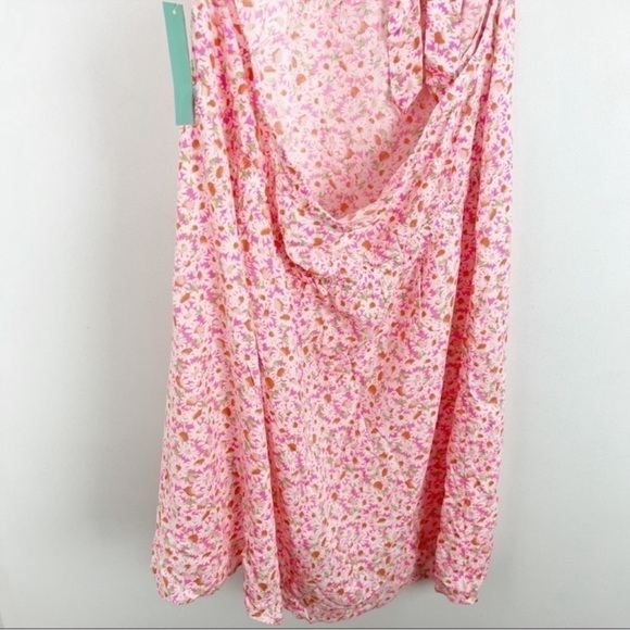 Abound Floral V-neck Halter Neck Skater Mini Dress Size 1X NEW Pink/White - Picture 7 of 10